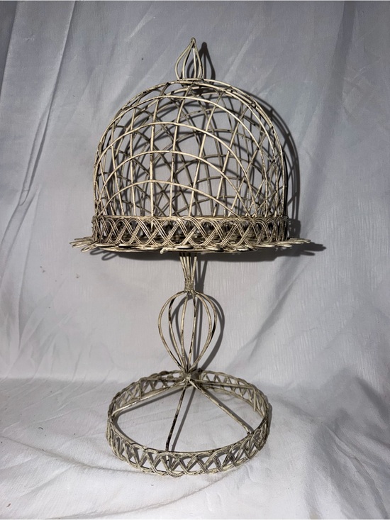 Other - Shabby Chic Wire Cloche Pedestal Display Stand – Distressed Cream